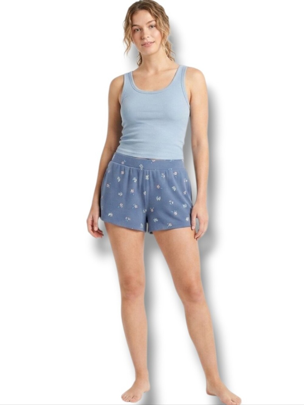 Colsie Women’s Blue Floral Fleece Lounge Shorts with Pockets – Size Small
